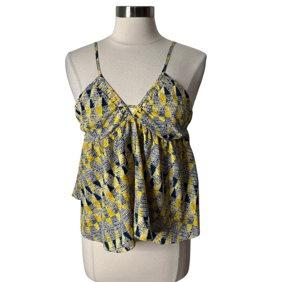 WinWin Tops - Winwin Apparel Yellow Geometric Print Babydoll Cami‎ Tank Top Womens Medium